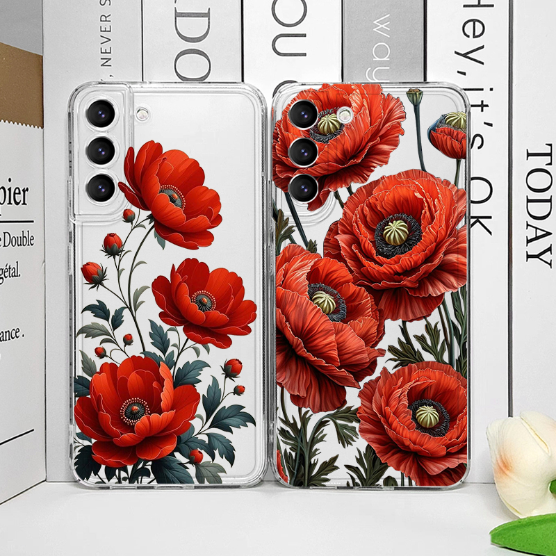 Phone Cases For Samsung A14 - Poppy Flower Bloom Hot Red Floral