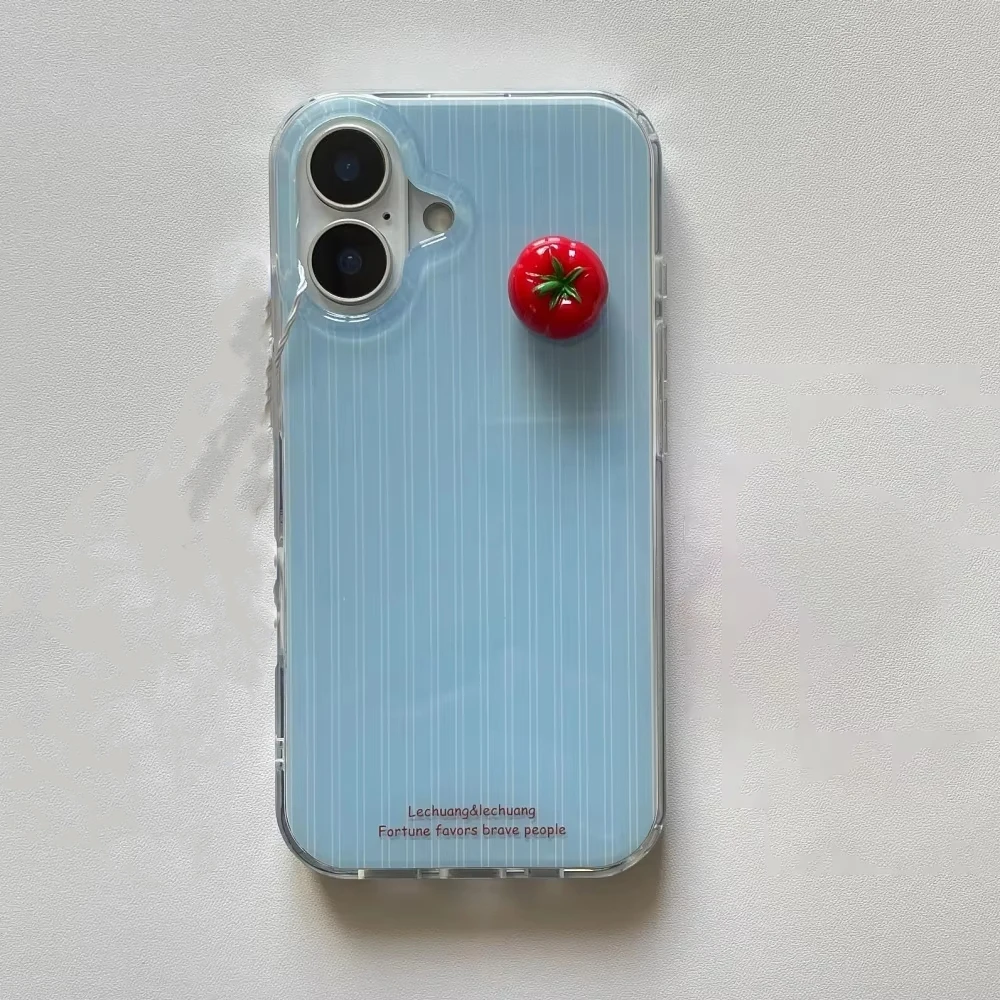 Phone Cases Y2K - Cute Blue Stripe Funny Stereoscopic Tomato