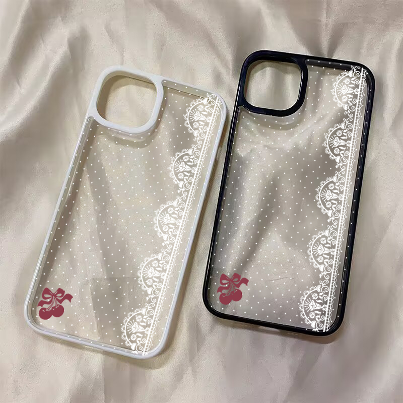 Cute Cherry Bow White Lace Pol - Phone Cases Polka Dot のレビューと価格